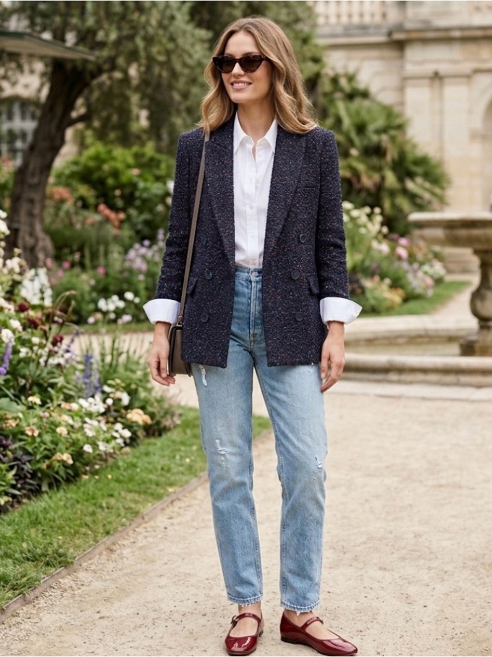L'AGENCE Ashlyn Navy Multi-Color Textured Tweed Double Breasted Blazer 2 NWT
